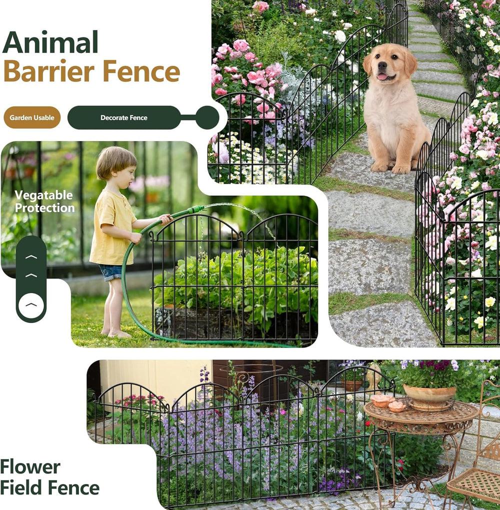 15 Panels Decorative Garden Fence, 15.94ft x 23in Animal Barrier Fencing Arch...