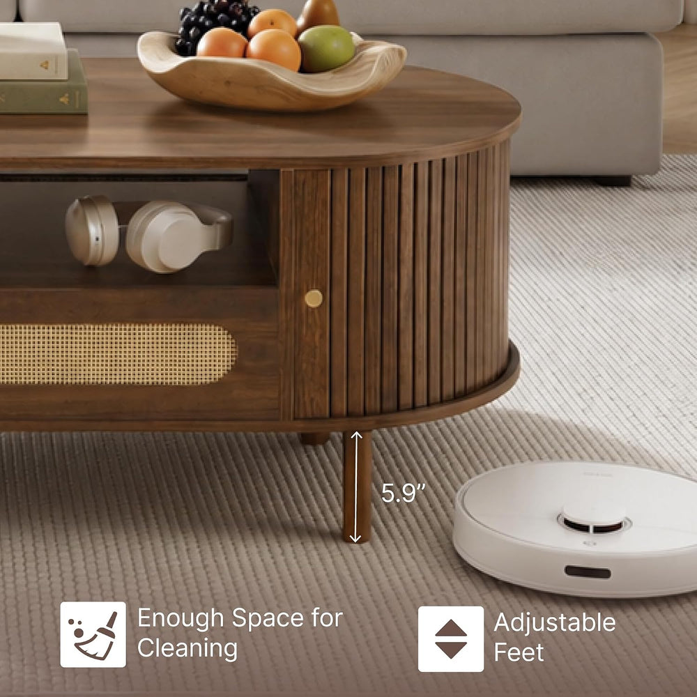 KISLOT Oval Coffee Table with Drawer,47.2" Fluted Center Table for Livin...