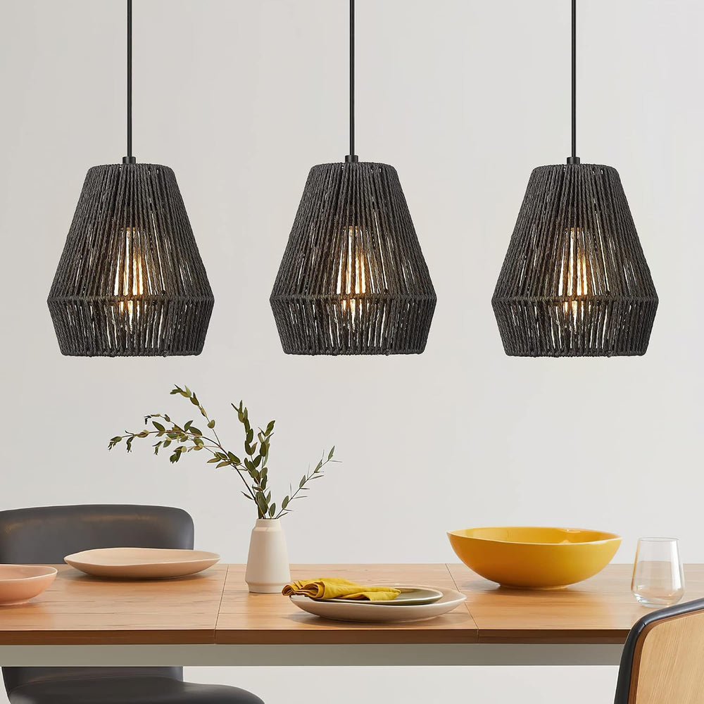 ELYONA Modern Woven Pendant Light Fixtures, 7" Farmhouse Coastal Hanging...