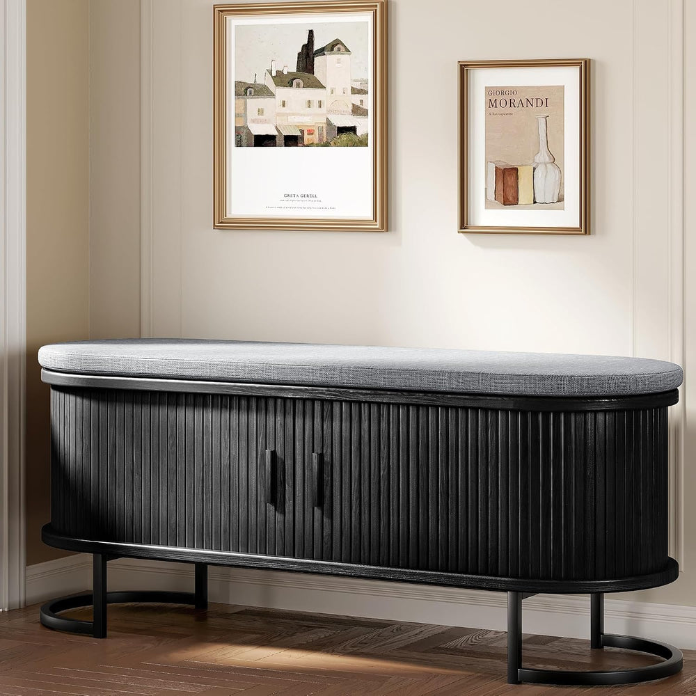 Decofy Shoe Storage Bench with Cushion and Sliding Doors, 47.2 Inch Shoe Benc...