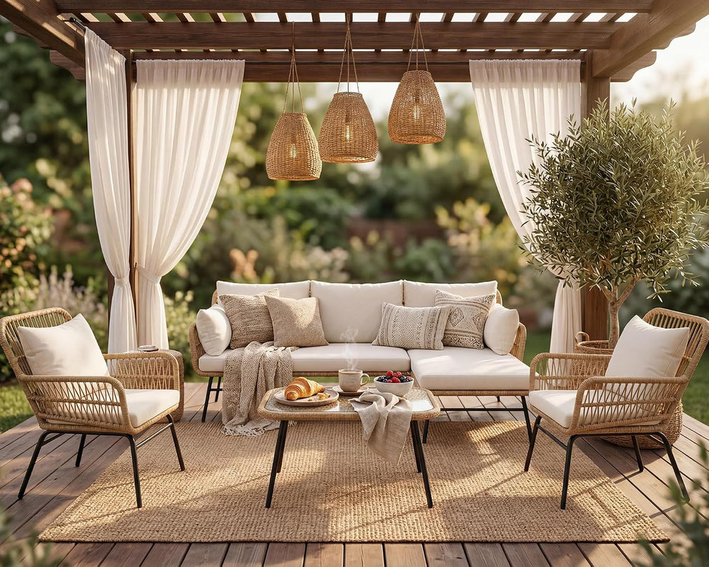 BULEXYARD 5 Pcs Boho Patio Furniture Set, Outdoor Wicker Sectional Sofa