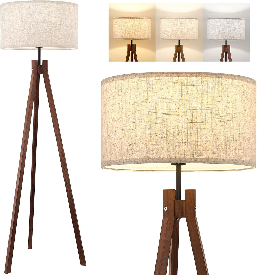 ELYONA Wood Tripod Floor Lamp, Mid Century Reading Standing Lamp with 3 Color...
