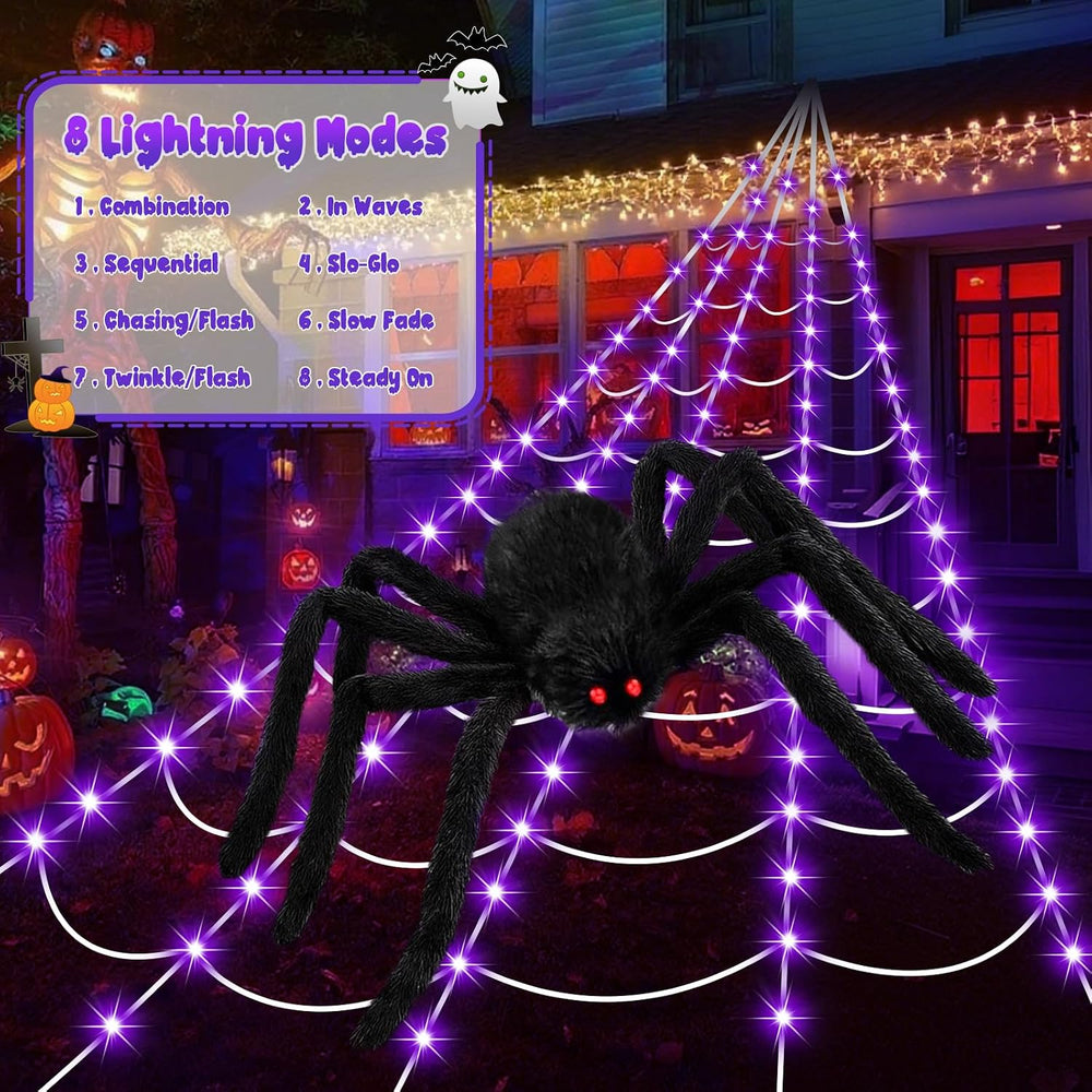 Halloween Decorations 16.4Ft Spider Web with LED Lights & 59" Giant ...