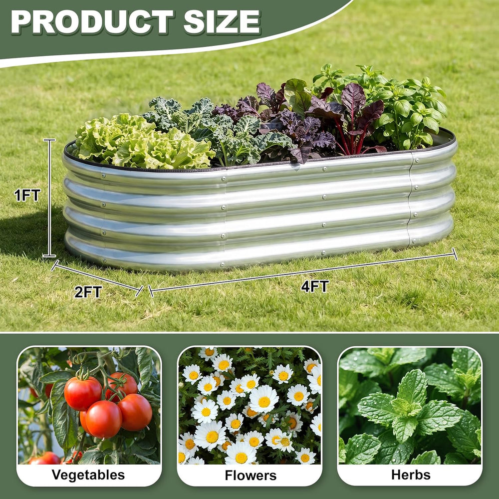 1MORE Galvanized Raised Garden Bed Outdoor,Planter Bed 4x2x1ft,Silver,2-Pk