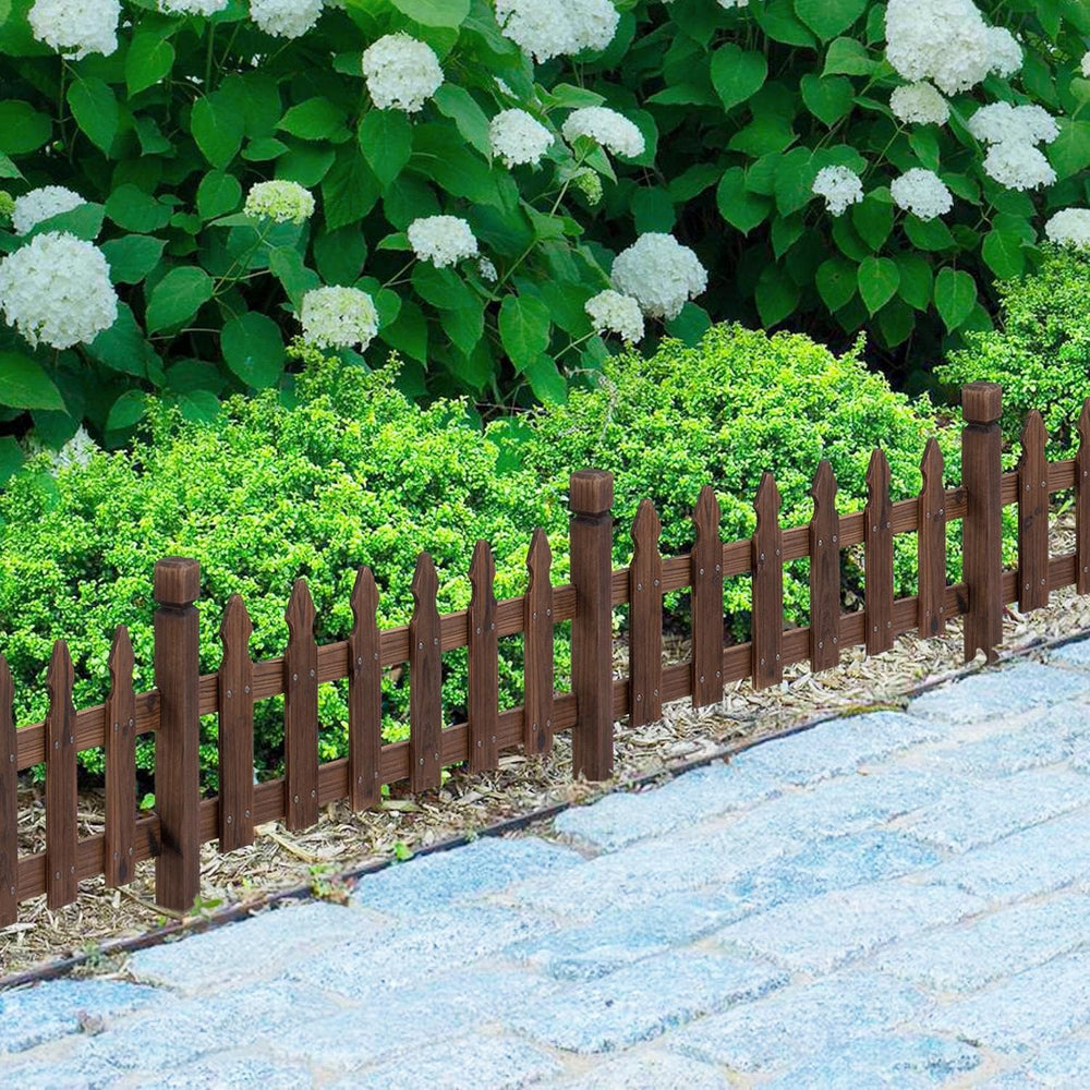 Yaheetech 177.5in Wooden Picket Fence Panels for Garden Beds,Dark Brown
