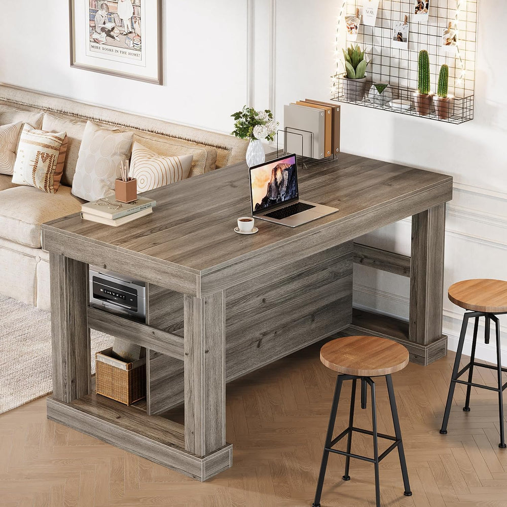 Tribesigns Rectangular Bar Table, High Top Pub Table with 3 Shelves