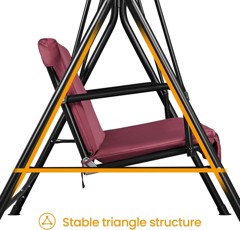 Yaheetech 3-Seat Patio Swing Chair, Adjustable Canopy & Cushion, Burgundy