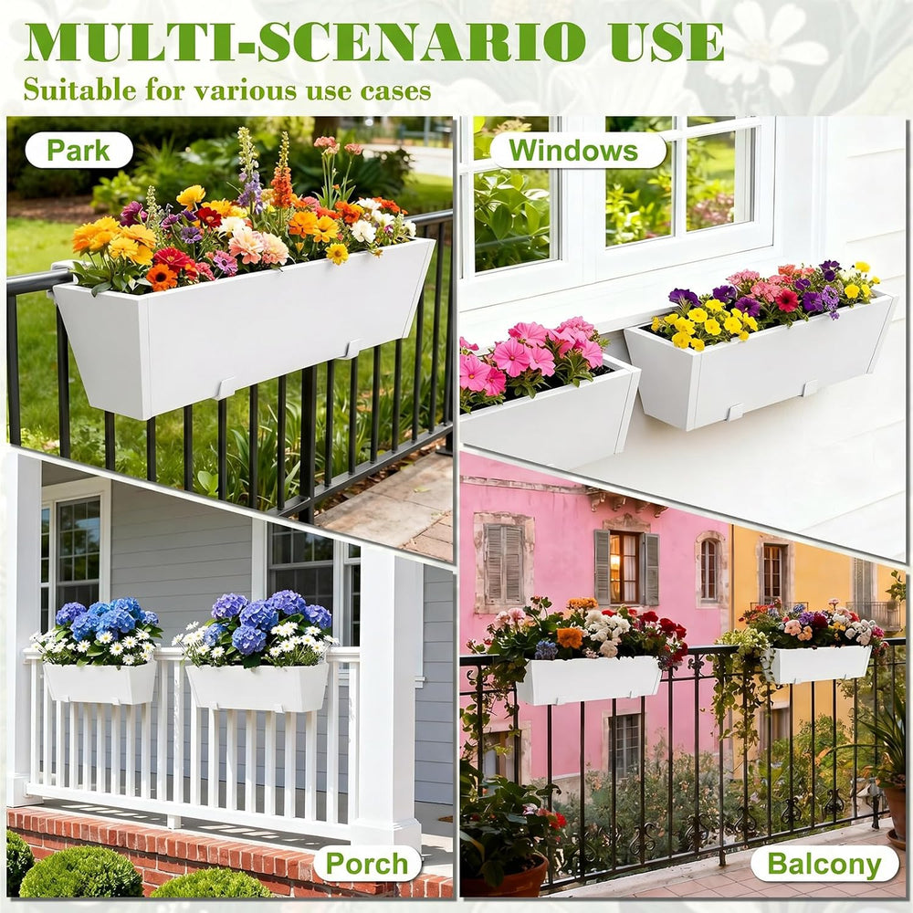 2 Pack 36 Inch Railing Planter Boxes, Heavy Duty Metal Hanging Planters with ...