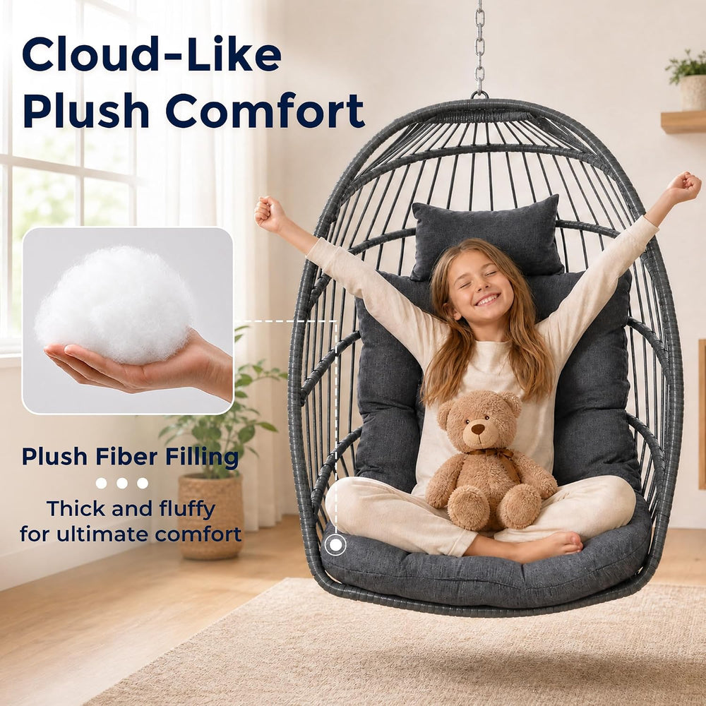 SWITTE Egg Chair Outdoor with Stand, Indoor Wicker Hanging Egg Swing, Grey