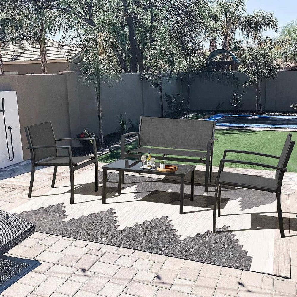 JUMMICO 4 Pieces Patio Furniture Set Modern Conversation Set Outdoor Garden P...