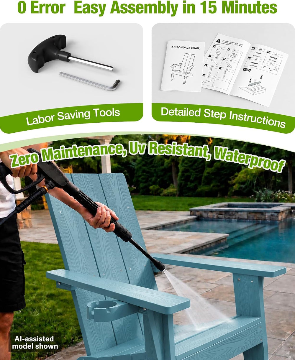 MXIMU Modern Oversized Adirondack Chair, 450lb Load-Bearing Outdoor Chair