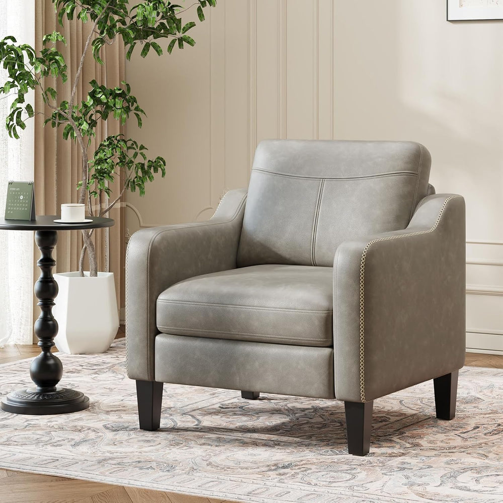 MALOL PU Leather Accent Chair, Mid-Century Modern Living Room Armchair Sofa w...