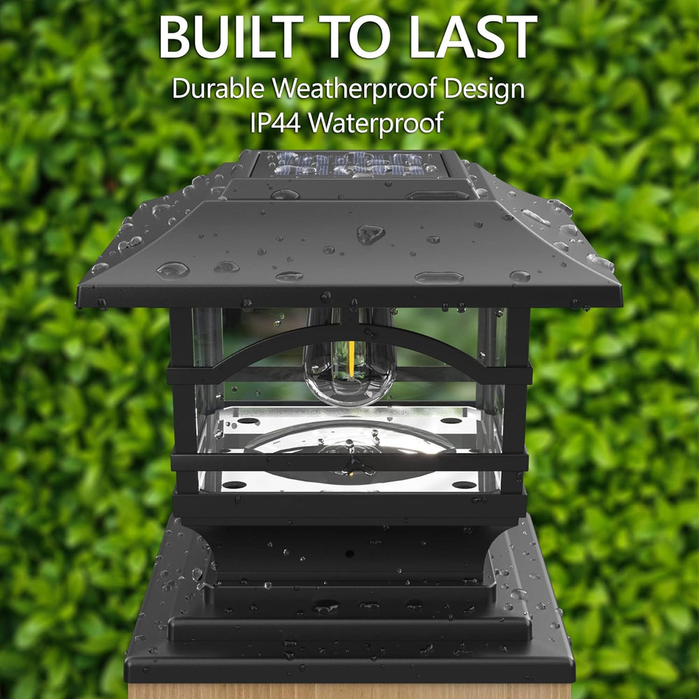 Davinci Edison Solar Outdoor Post Cap Lights, 4x4 5x5 6x6, Metal&Glass, 2PK