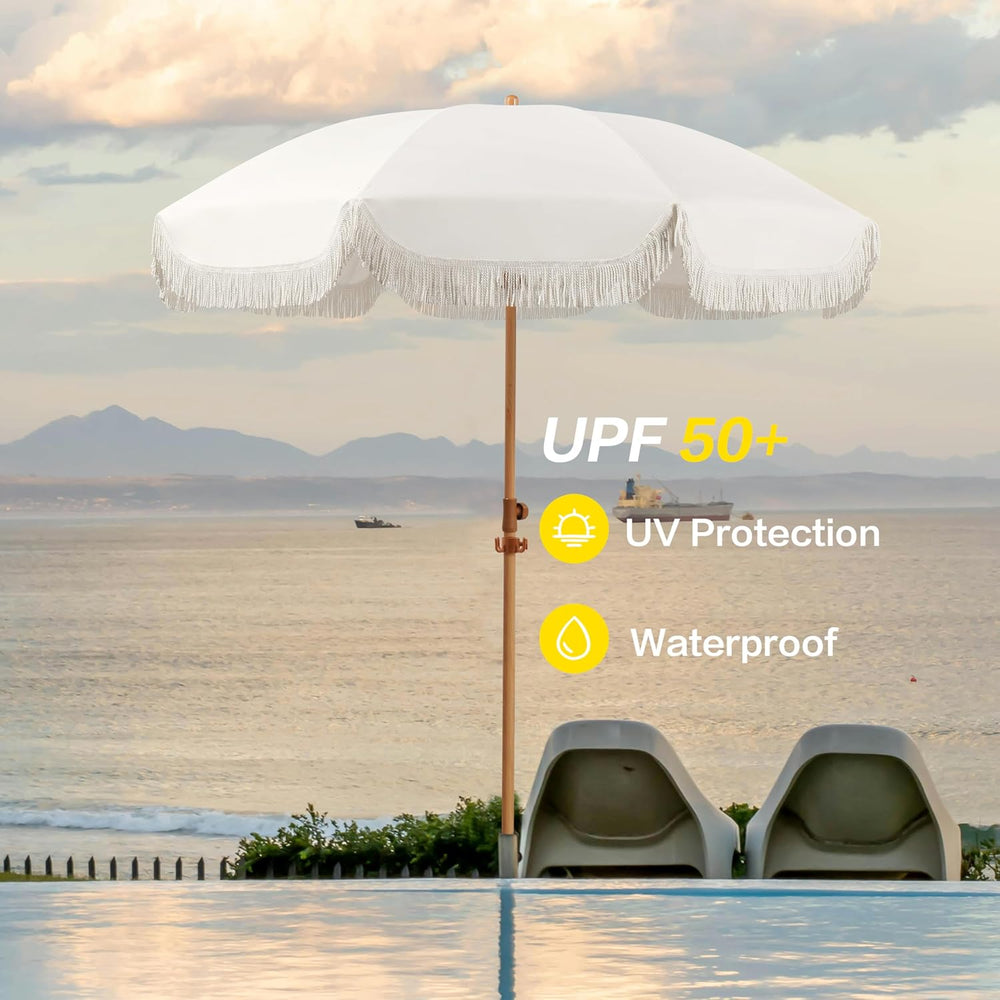 Seazul 6.5ft Patio Umbrella with Fringe, Beach Umbrella, Fringe Umbrella