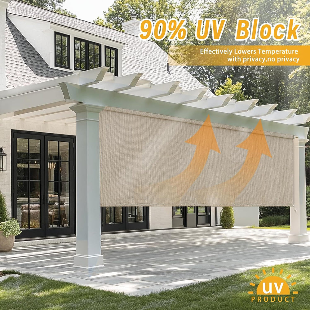 sunoff Outdoor Shades for Patio, Cordless Roller Up Blinds with Shade Cloth f...