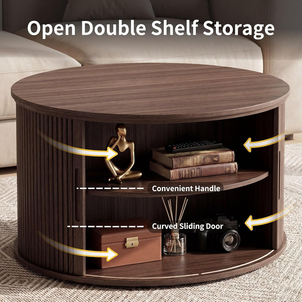 Round Lift Top Coffee Table, 31.5'' Fluted Coffee Table with Hidden S...