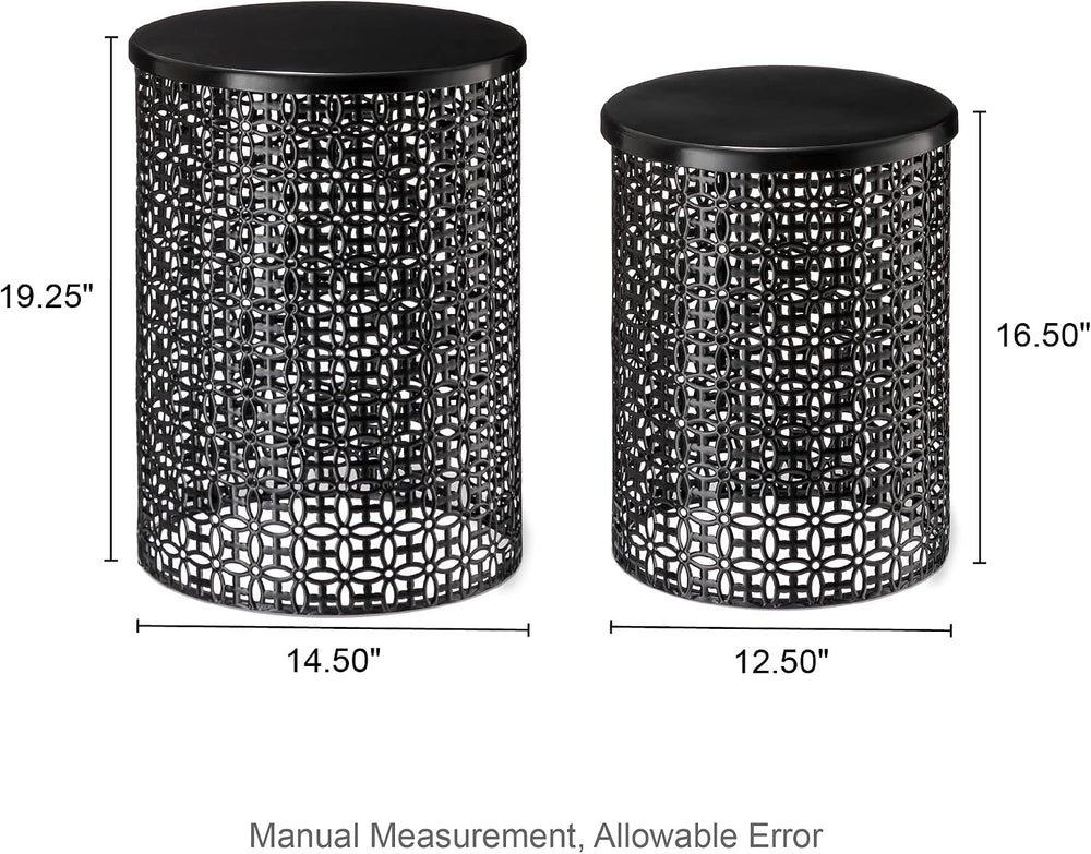 Glitzhome Outdoor Side Table Set of 2, Decorative Garden Stool for Patio Heav...