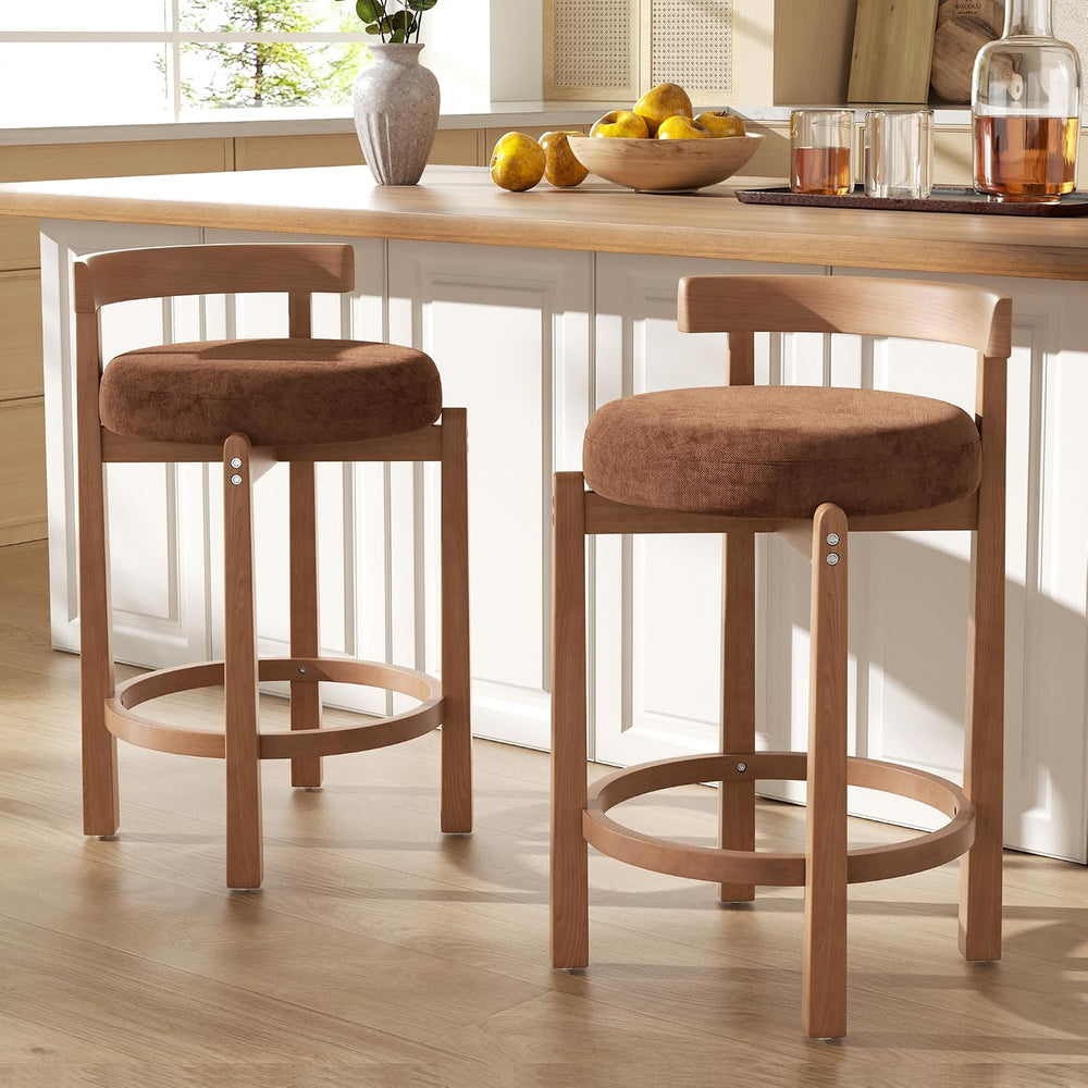 Bar Stools Set of 2, 26" Upholstered Counter Height Bar Chairs, Mid Cent...