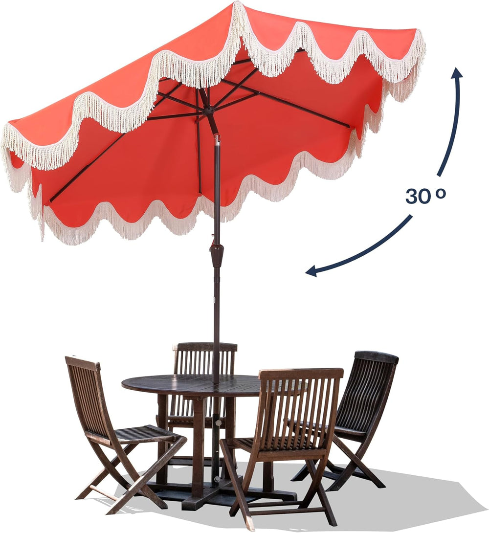 JONATHAN Y UMB1001 Collins 9 ft. Classic Cottage Tassel Market Patio Umbrella...