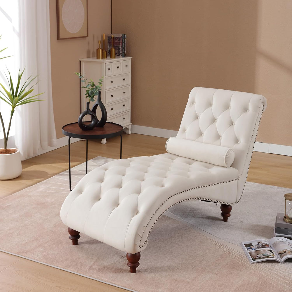 Button-Tufted Chaise Lounge Indoor, Velvet Chaise Lounge Chair with Legs &amp...