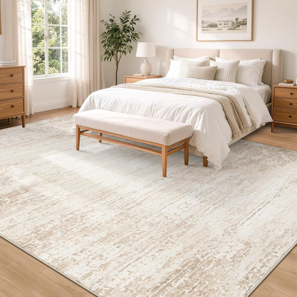 TENGTENGLINK Washable 8x10 Area Rugs for Living Room Modern Abstract Beige