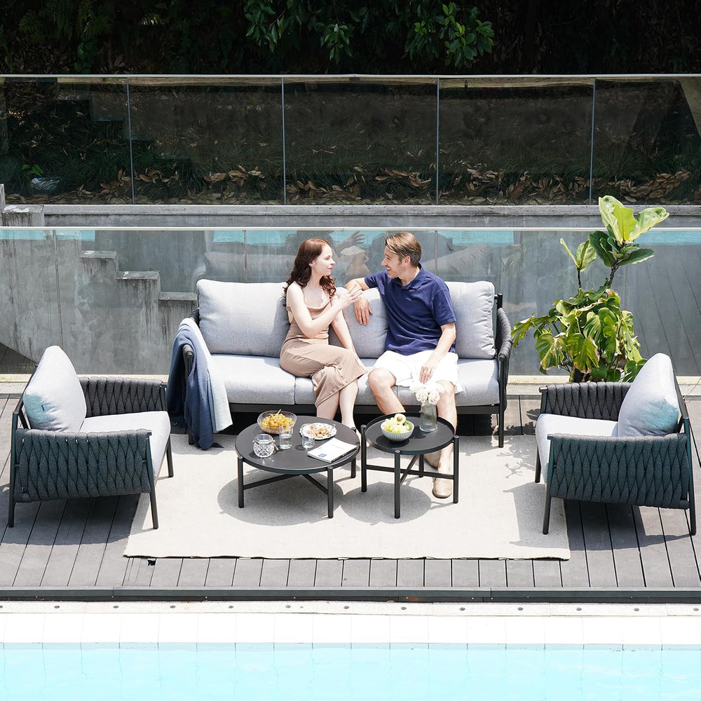 Grand patio 5-Piece Outdoor Furniture Set, Outdoor Sofa Set with 2 Round Side...