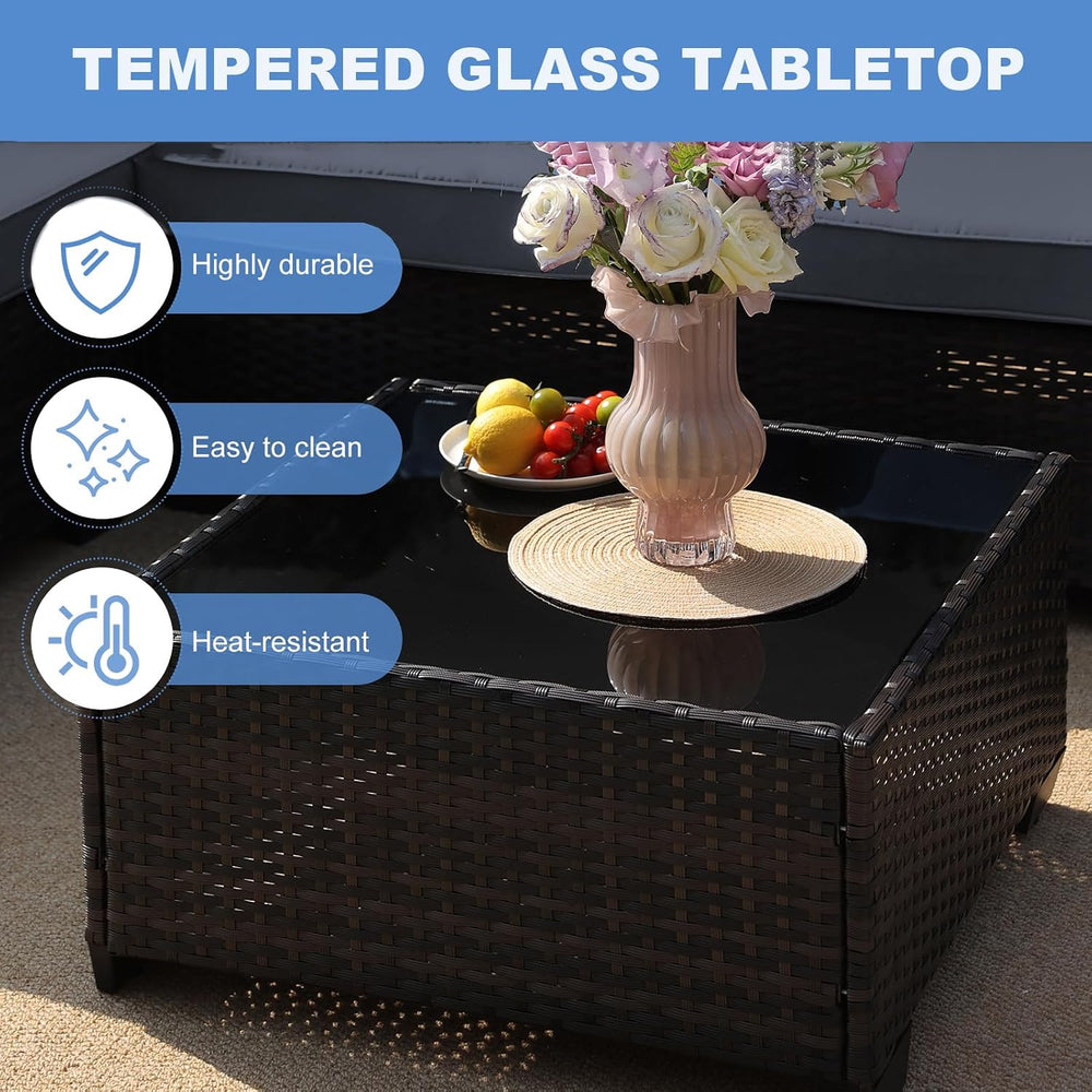 5 Pieces Patio Furniture Set, Wicker Outdoor Conversation Sets with Tea Table...