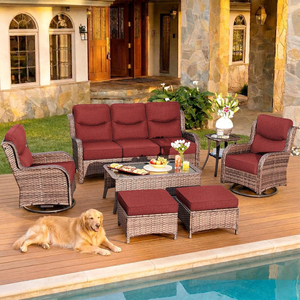 HILLGA 7-Piece Luxury Patio Furniture Set with 6" Thick Cushions, Weathe...