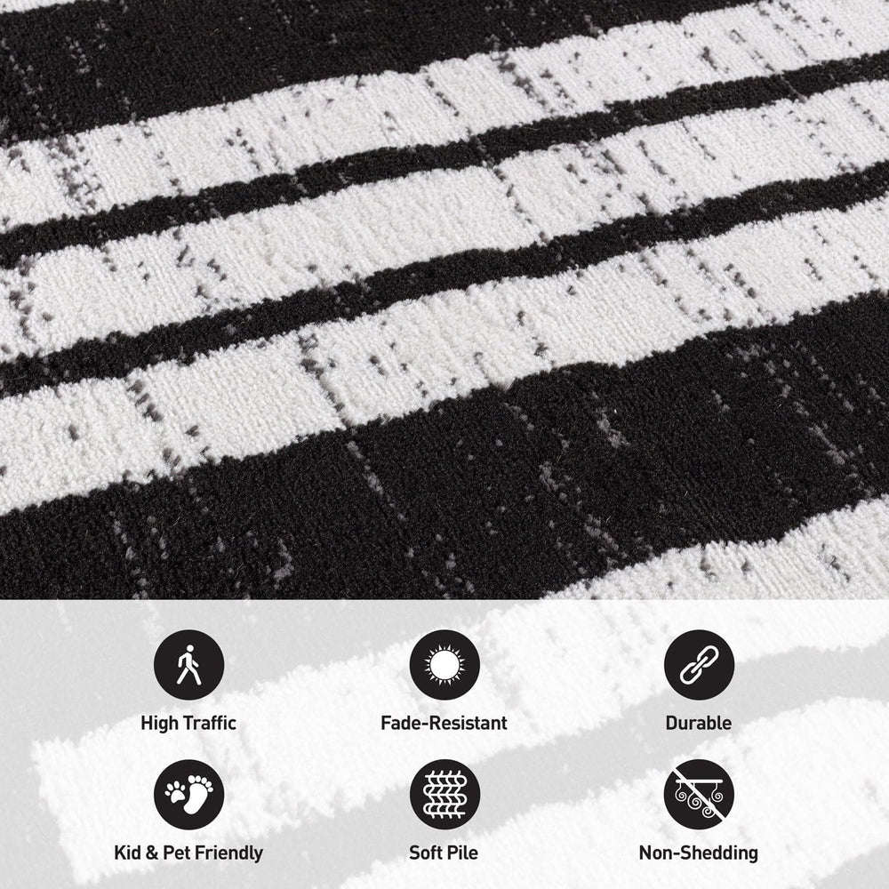 Rugshop Contemporary Modern Abstract Geometric Area Rug Black 4' x 6'