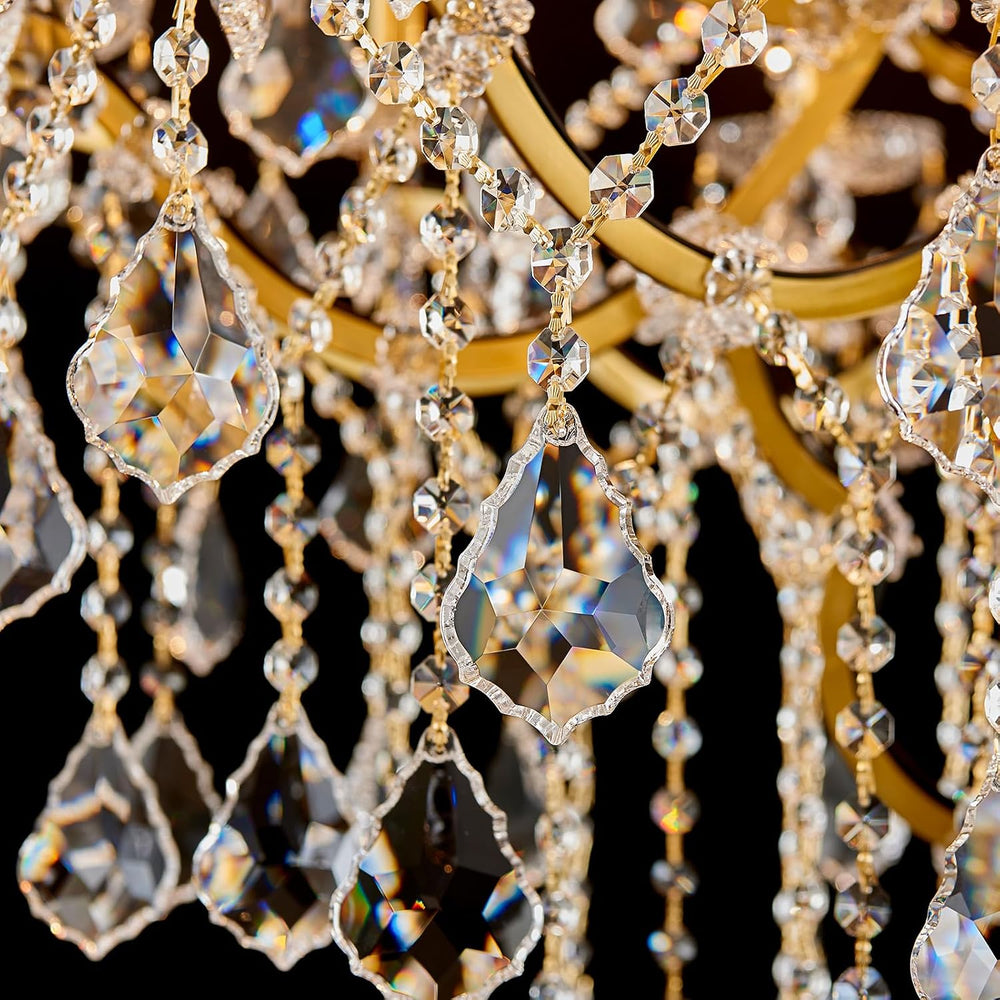 24 Lights Large Crystal Chandeliers for High Ceilings Brass Maria Theresa Cha...