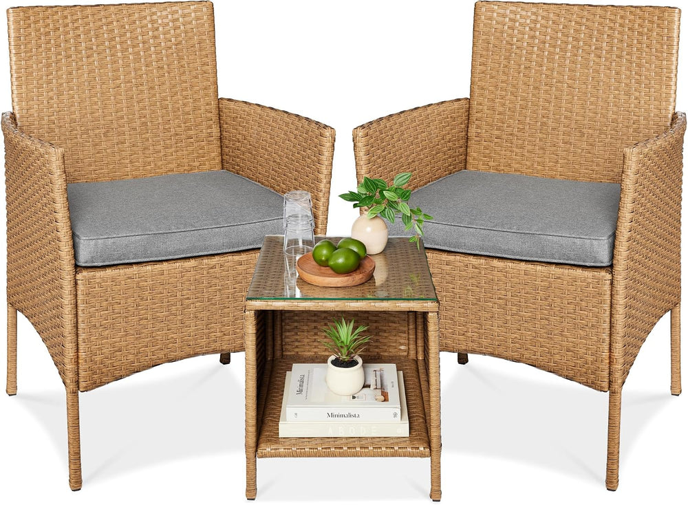 Best Choice Products 3-Piece Outdoor Wicker Conversation Bistro Set, Space Sa...