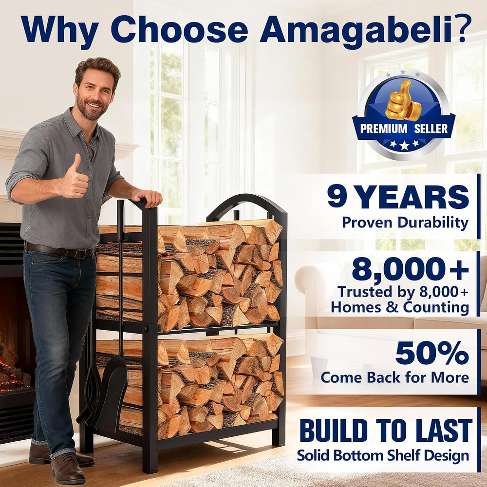 AMAGABELI GARDEN & HOME Firewood Rack Indoor with Tools 5-Piece Fireplace...