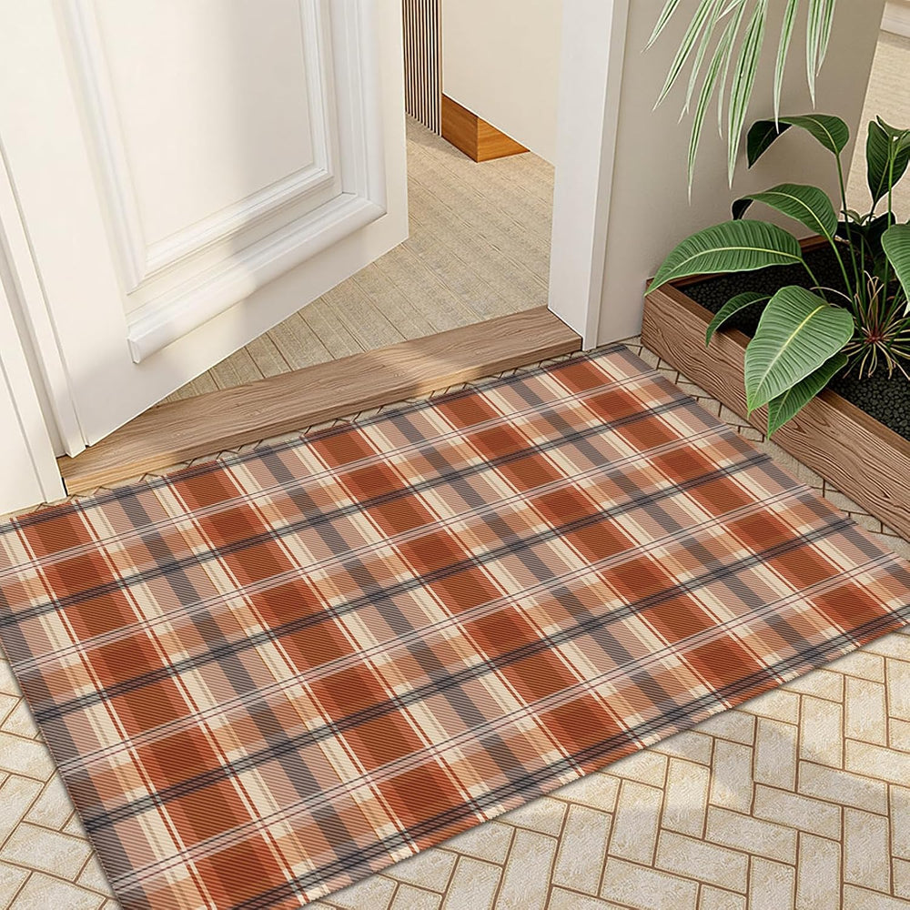 Fall Plaid Doormat Autumn Burnt Orange Buffalo Check Area Rugs 2x3 Farmhouse ...