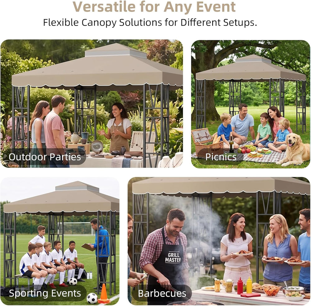 10x10 FT Gazebo Replacement Canopy Top Cover, Double Tiered Gazebo Cover