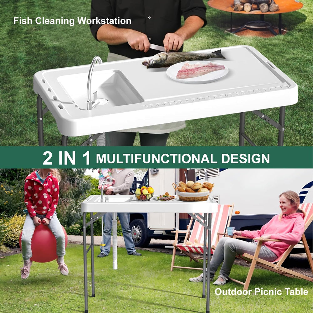 42.5" Fish Cleaning Table with Sink, Folding Camping Table & Fish Cl...