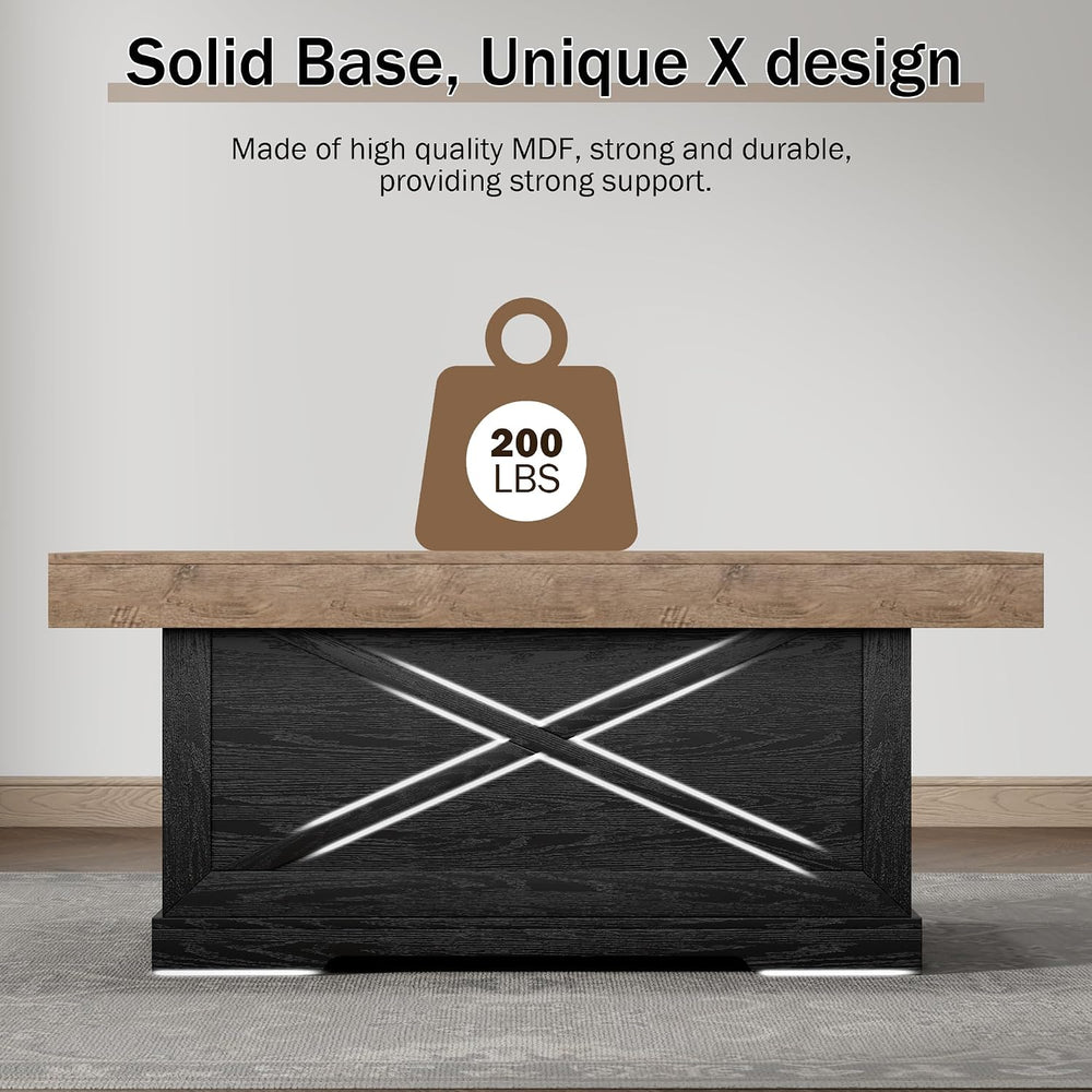 Lareth 39 in Rustic Coffee Table for Living Room with X-Design, Rectangle