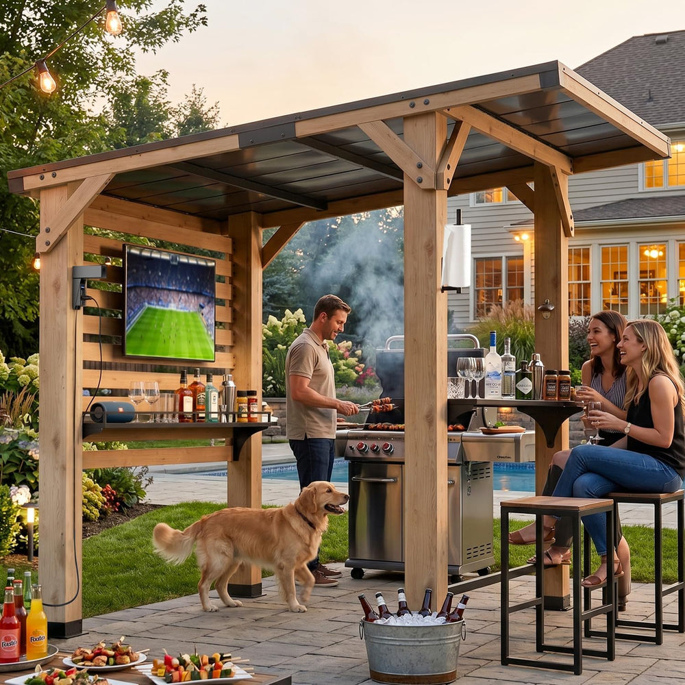 SUNYRISY 6 x 8 Ft Wood Grill Gazebo for Outdoor Patio Bar