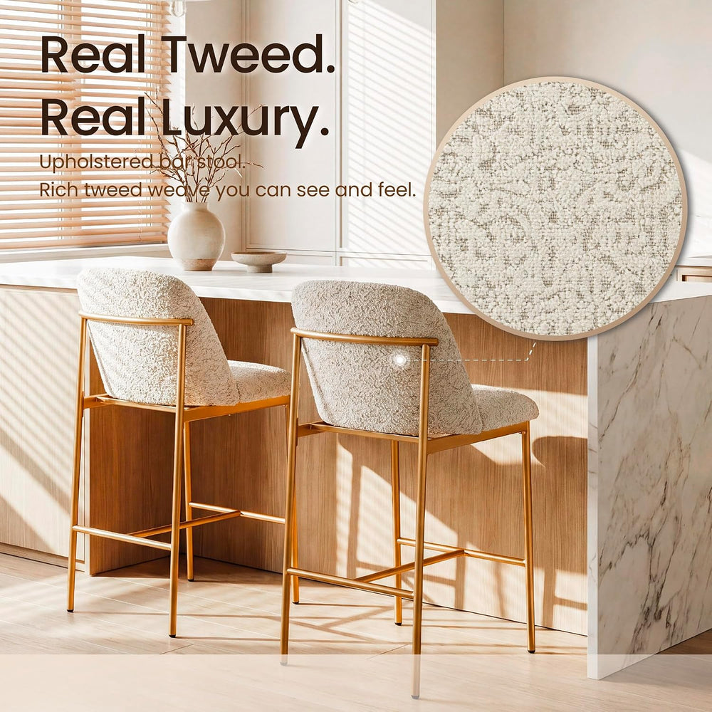 COLAMY Counter Height Bar Stools Set of 6, Modern Tweed Upholstered Kitchen I...