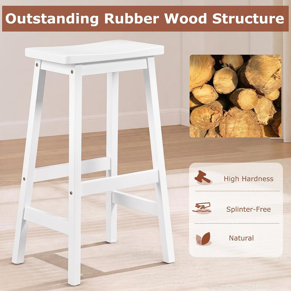 COSTWAY 29-inch Solid Wood Saddle Stools Set of 2 with Footrests, White