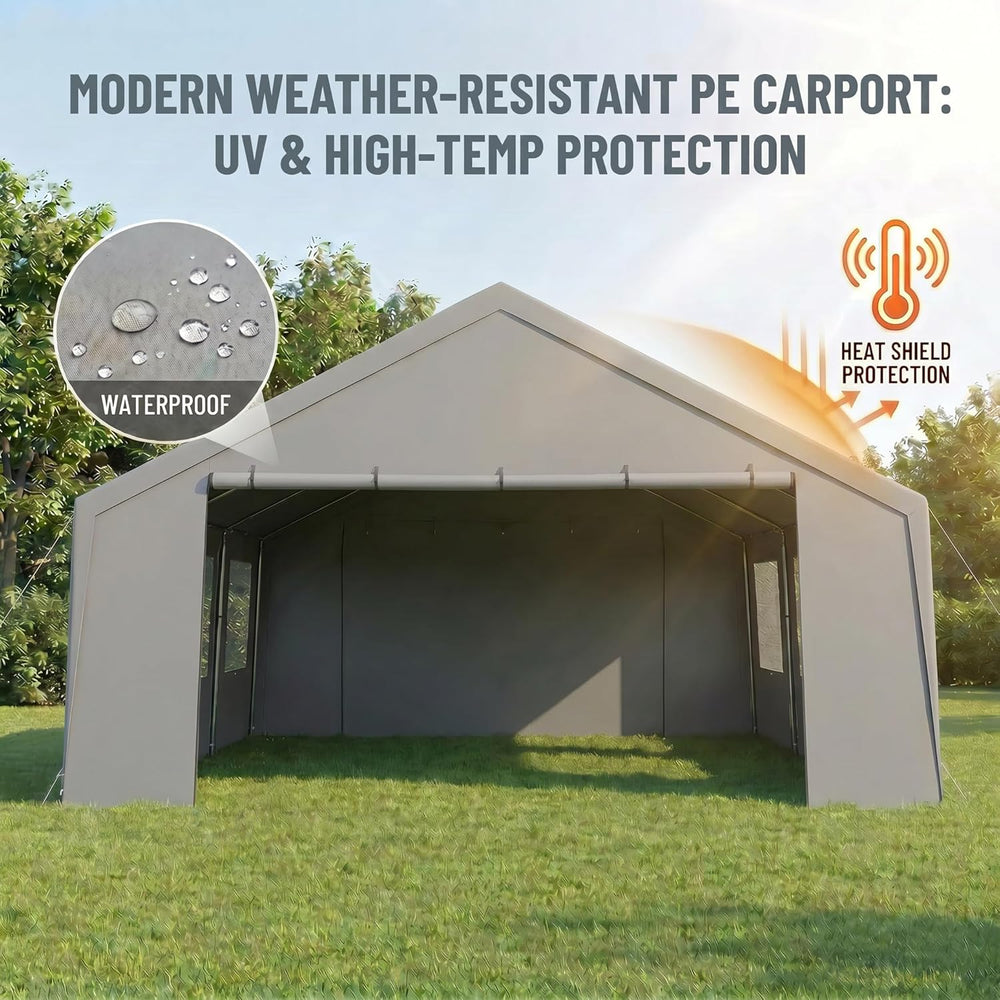 COBIZI Carport 20x20 Heavy Duty 2 Car Carport Canopy, Gray