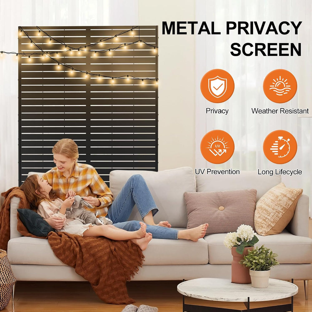 Metal Freestanding Privacy Screen Panels, Black Louvered