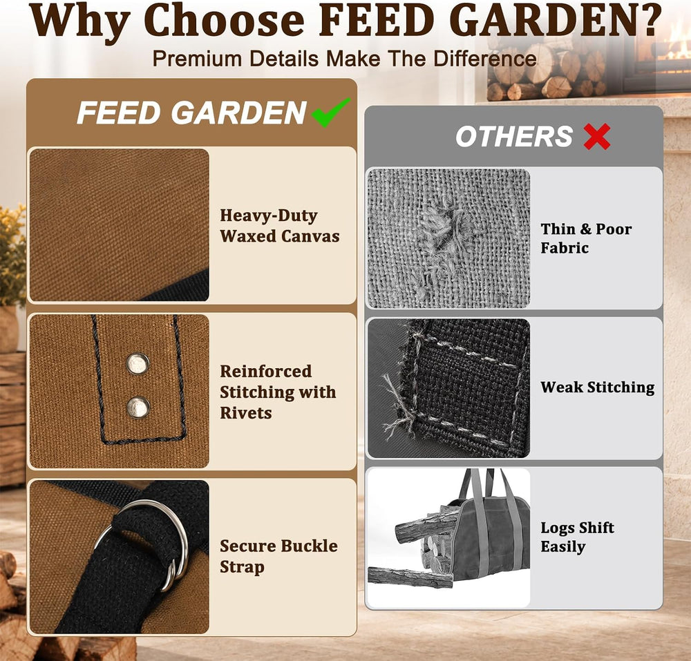 FEED GARDEN Extra Large Firewood Carrier, Waxed Canvas Log Carrier Bag