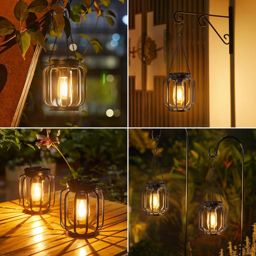 Solar Hanging Lanterns Outdoor Waterproof: 4 Pack Metal Solar-Powered Lights ...