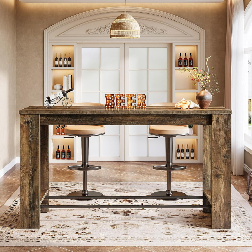 Tribesigns 63'' Bar Table Set of 2, Counter Height Table with Footrest