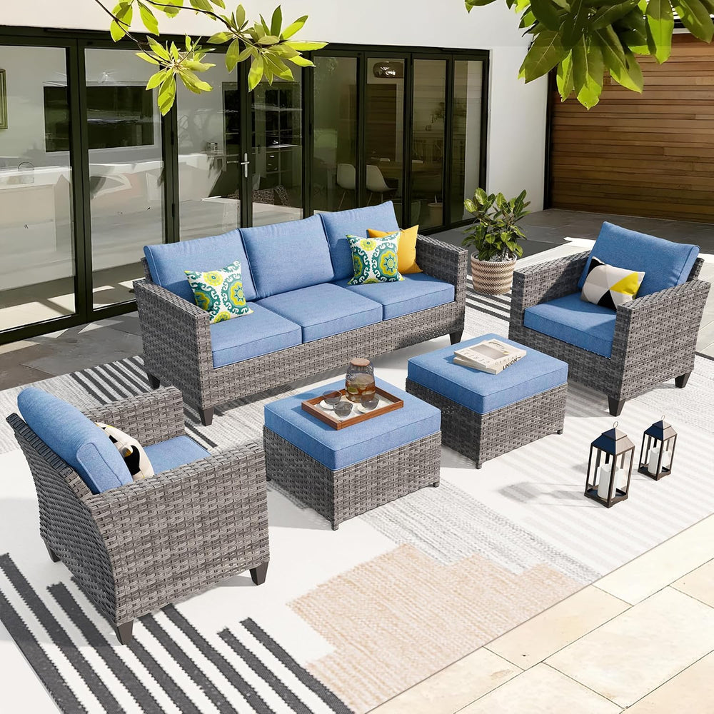 ovios Patio Furniture Set, 5 Pieces Outdoor Wicker Sofa Couch with Chairs, Ot...