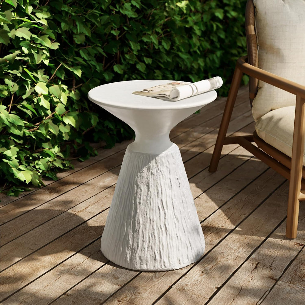 SUNBURY White Outdoor Side Table,Concrete End Table Set of 2,Mushroom Shape