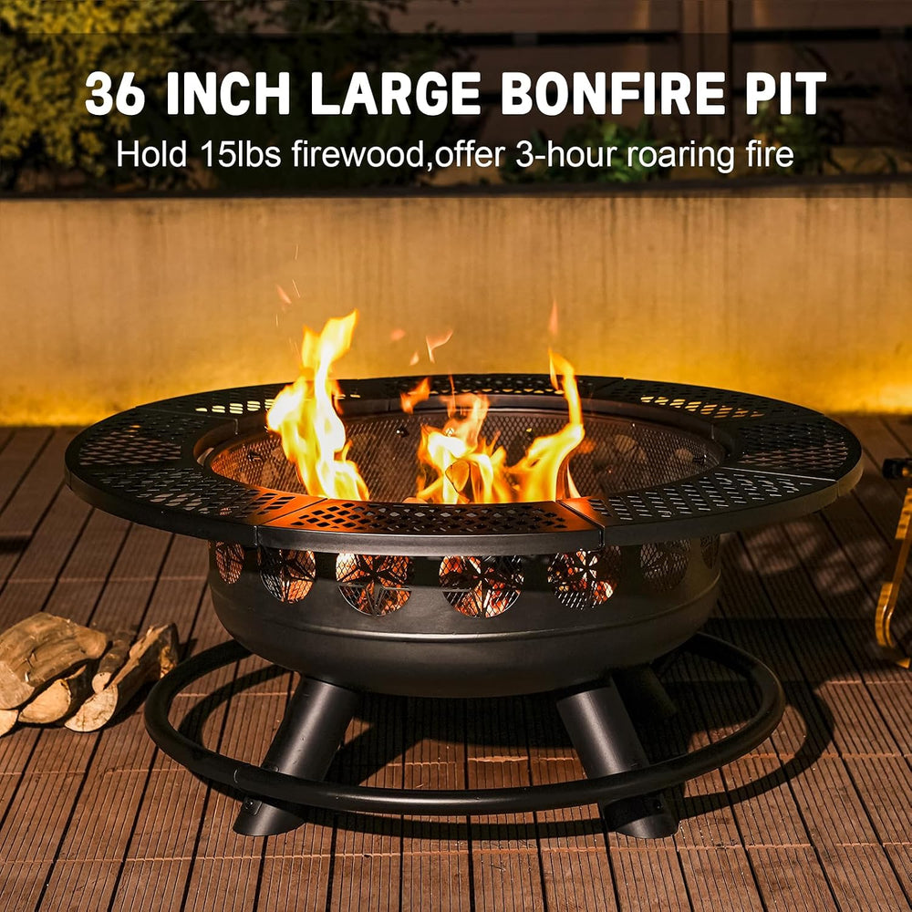 36 Inch Fire Pit with 2 Cooking Grills Outdoor Wood Burning BBQ Firepit