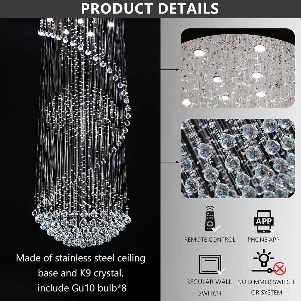 D24'' x H78'' Crystal Chandelier Glam Chandelier High Ceiling...