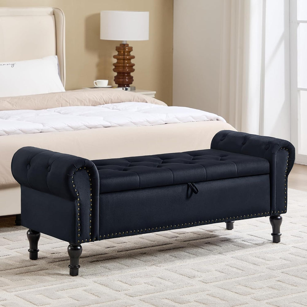 Storage Bench for Bedroom, 51" Upholstered End of Bed Bench, Velvet Quee...