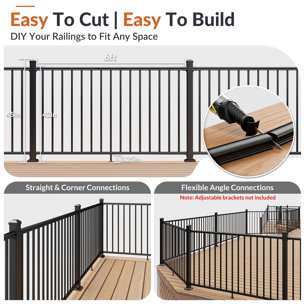 Egadis 1 Pack 42 in x 6 ft Modular Aluminum Porch and Deck Railing Kit